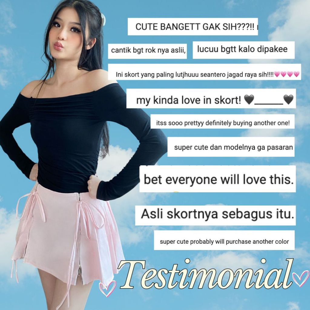 SHEWEARSSUGAR Noelle Ribbon Skort | Rok Wanita | Rok Pendek | Rok Casual | Rok Tenis | Valentine Outfit | Rok Hitam | Rok Pink | Rok Lucu | Korean Skirt | Valenting Outfit