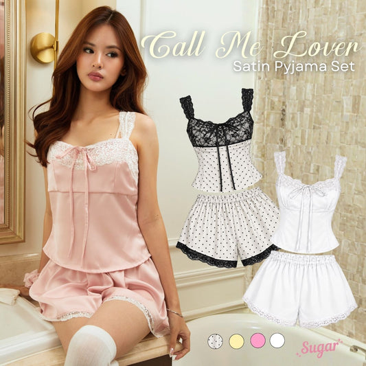 She Wears Sugar — Call Me Lover Pyjama Set | Set Piyama Wanita Satin Renda Baju Tidur Atasan Celana Pendek Sleepwear