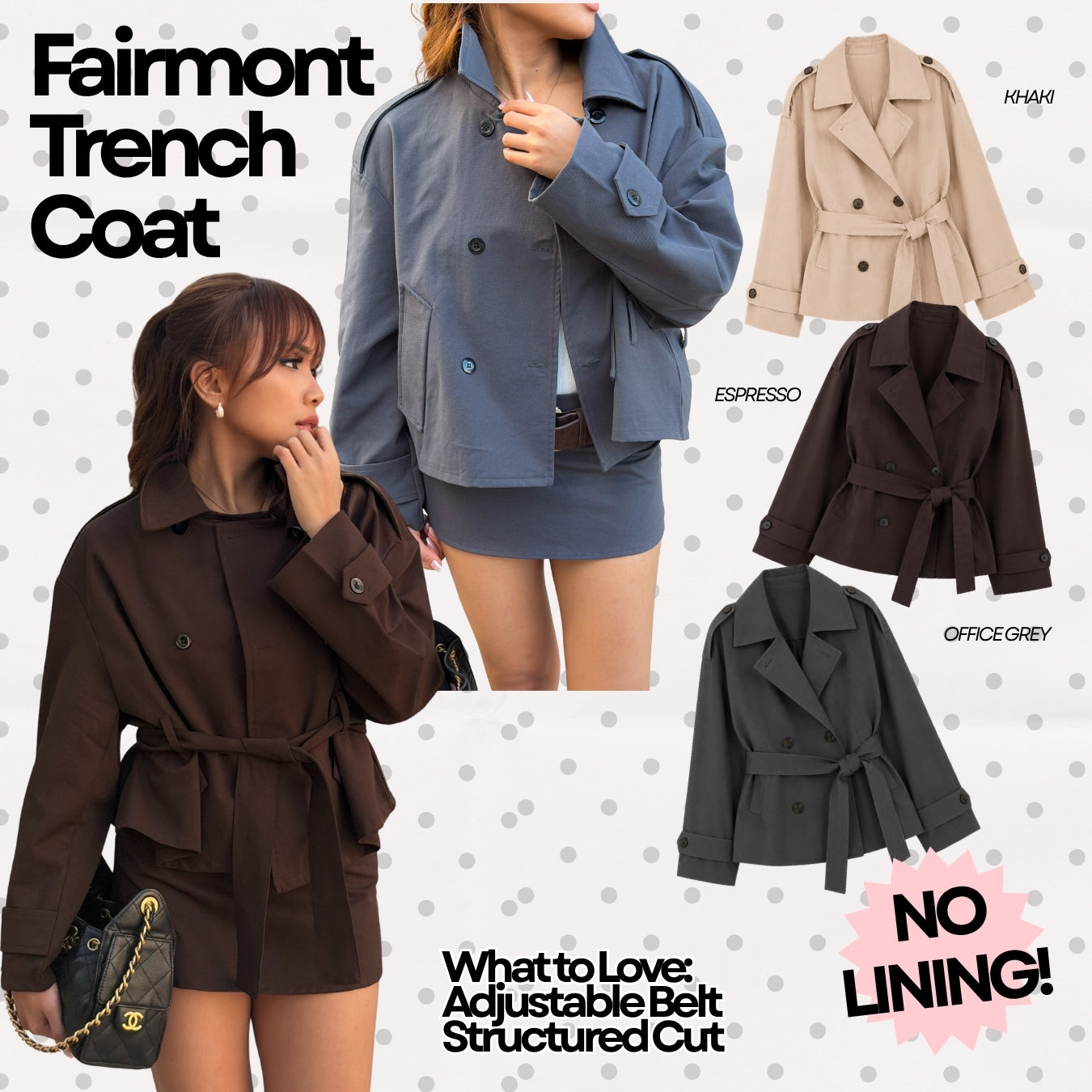 She Wears Sugar – Fairmont Trench Coat | Outer Wanita Trench Coat Korean Style Office Outfit Outer Premium Wanita