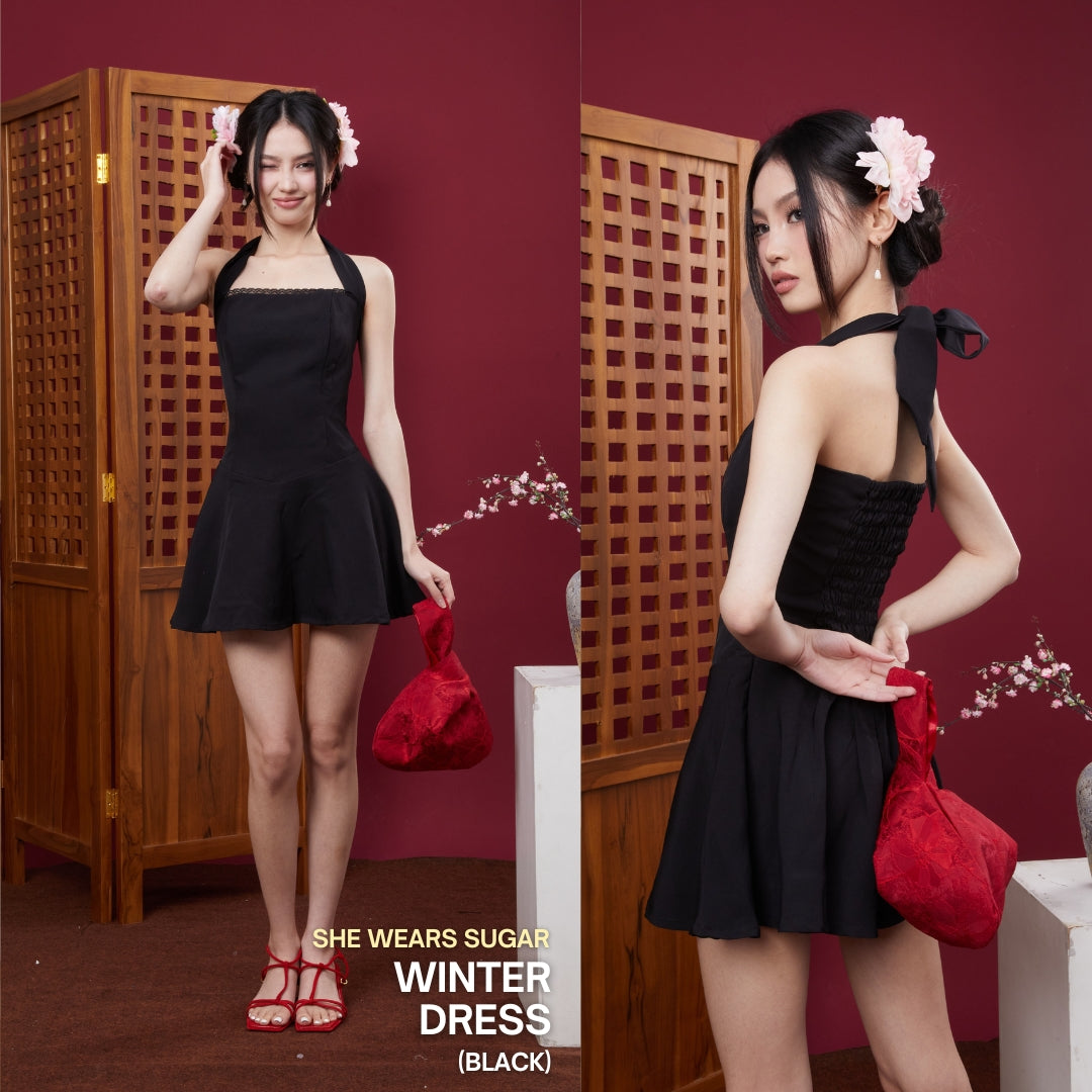 Shewearssugar – Winter Dress |  Wanita Halter Mini Dress Backless Party Dinner Outfit