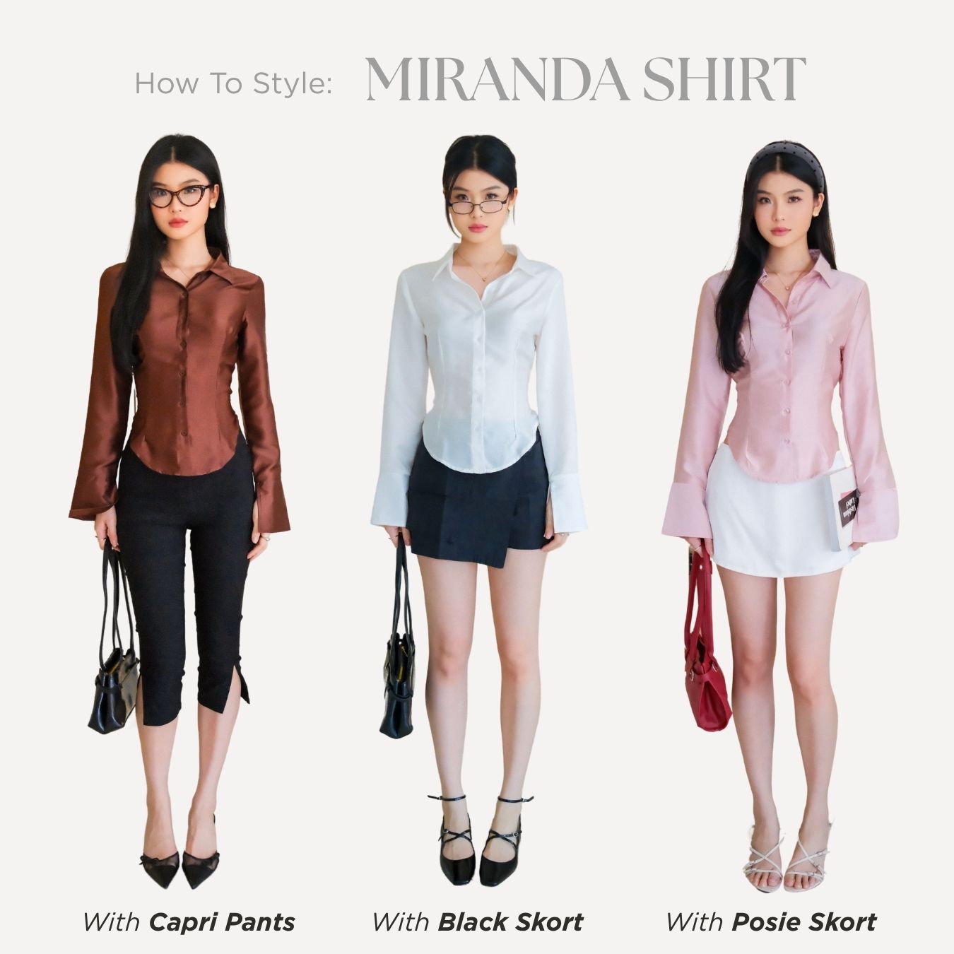 She Wears Sugar – Miranda Shirt | Kemeja Wanita Fitted Shirt Satin Atasan Wanita Korean Style Baju Atasan Wanita Terbaru Fit Body