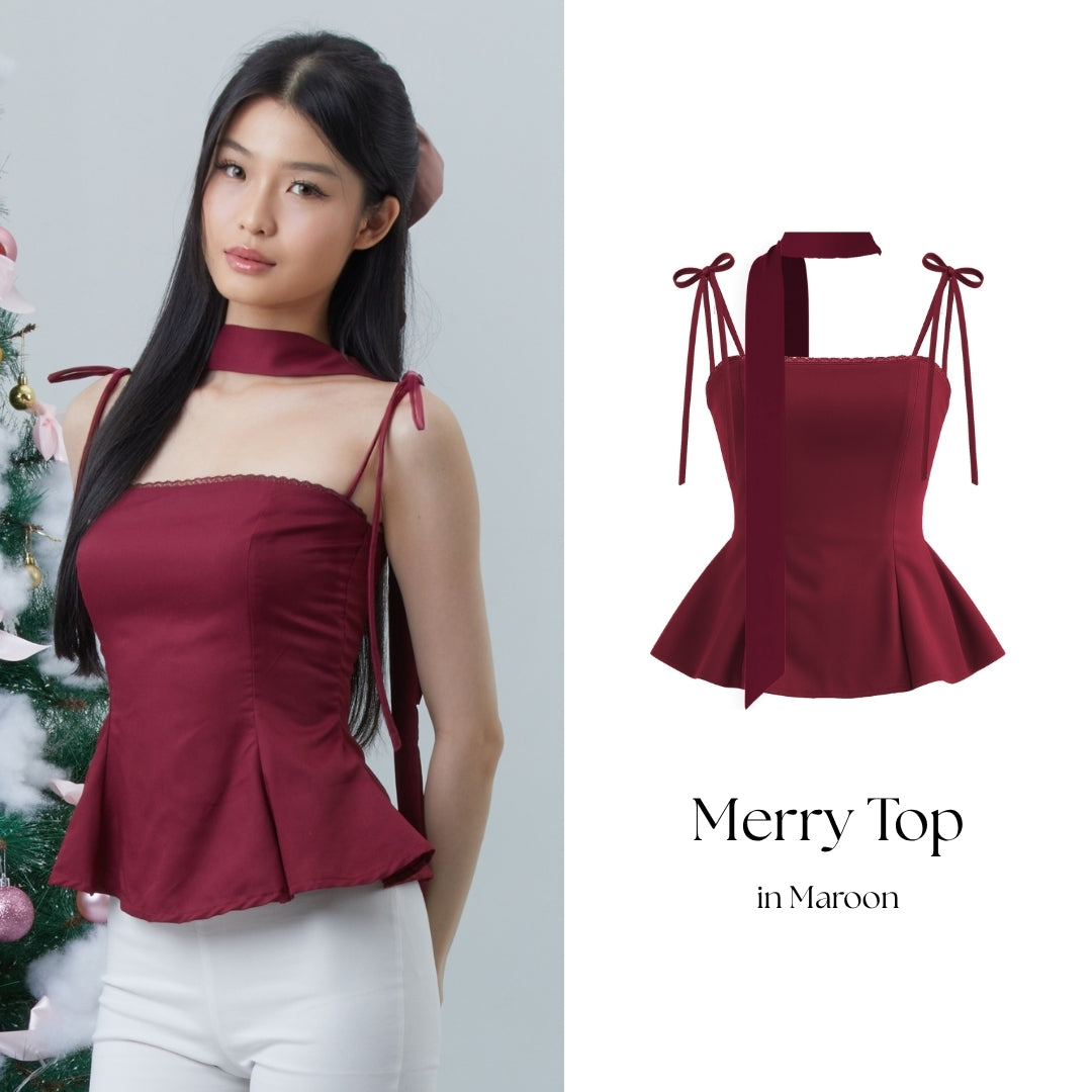 She Wears Sugar – Merry Top | Christmas Top Wanita Halter Neck Scarf Atasan Natal Baju Fit Body