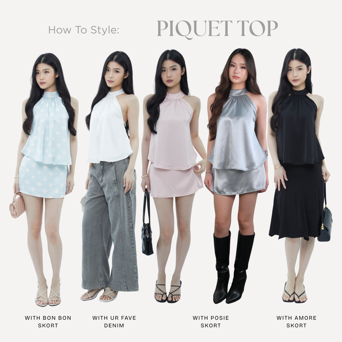 She Wears Sugar – Piquet Top | Halter Neck Top Wanita Atasan Wanita Satin Korean Style Old Money Summer Bali Outfit Y2K Top