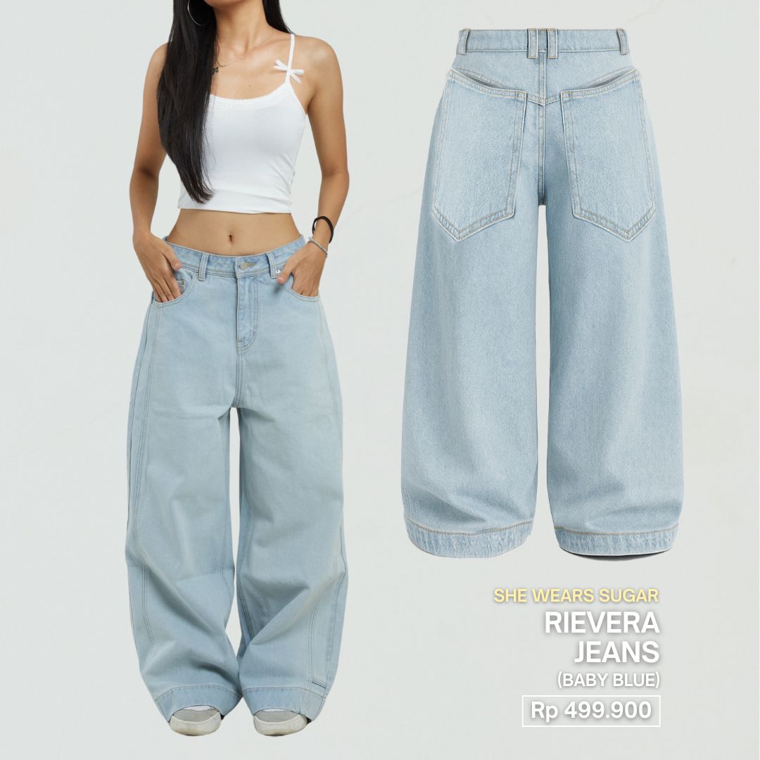 She Wears Sugar x Varrel Rievera – Rievera Baggy Jeans | Celana Jeans Wanita Low Waist Oversize Baggy Denim Loose Y2K Outfit Korean Style