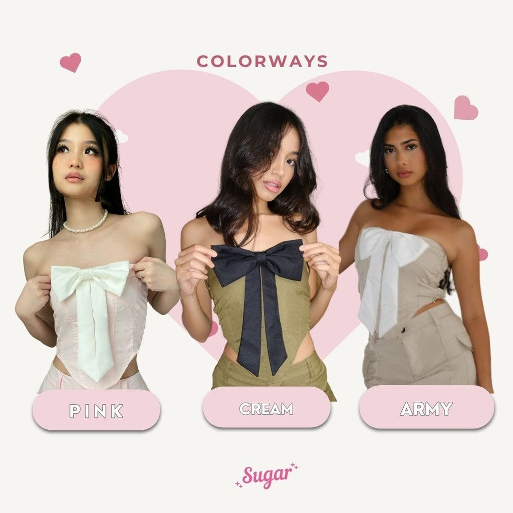 She Wears Sugar – Her Majesty Bow Top | Tube Top Wanita Atasan Pita Coquette Outfit Korean Style Baju Pink