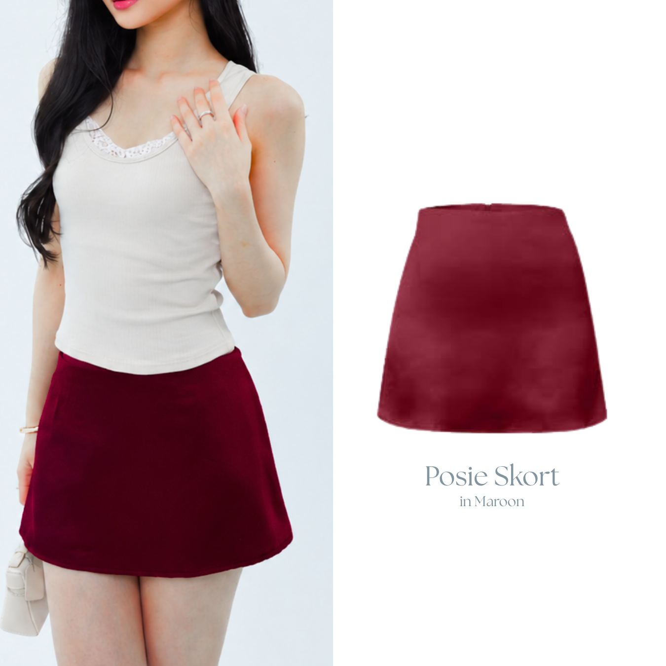 She Wears Sugar x Isabella – Posie Micro Skort | Skort Wanita Low Waist Mini Rok Celana Y2K Outfit Fit Body