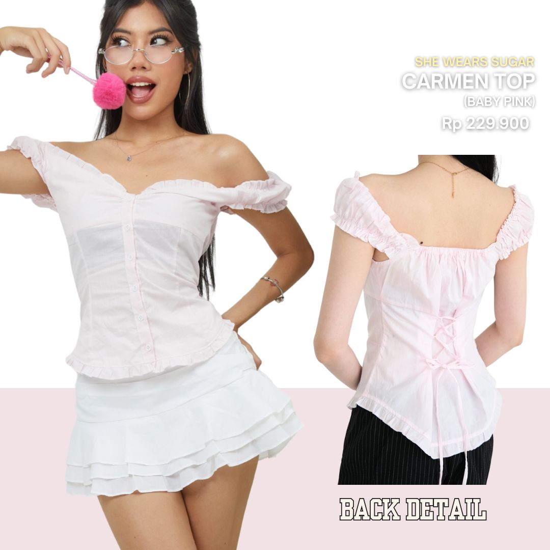 SHEWEARSSUGAR X VARREL RIEVERA — Carmen Top | Fitted Shirt | Casual Bali | Babydoll Blouse | Coquette