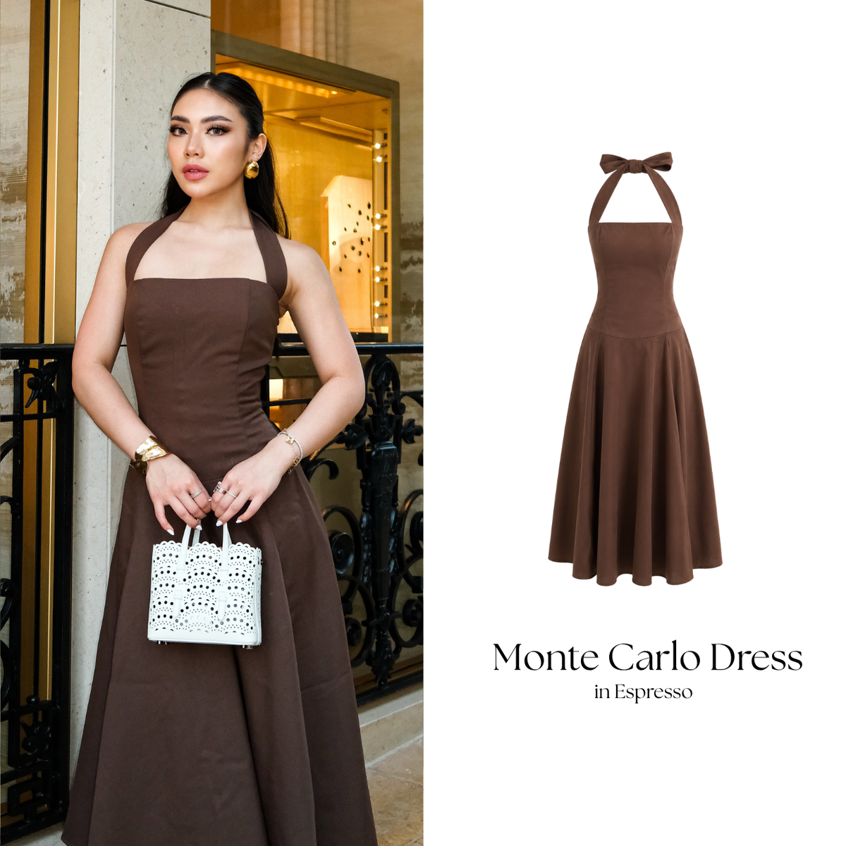 She Wears Sugar – Monte Carlo Dress | Midi Dress Wanita Halter Neck Dress Summer Dress Old Money Bali Outfit Korean Style