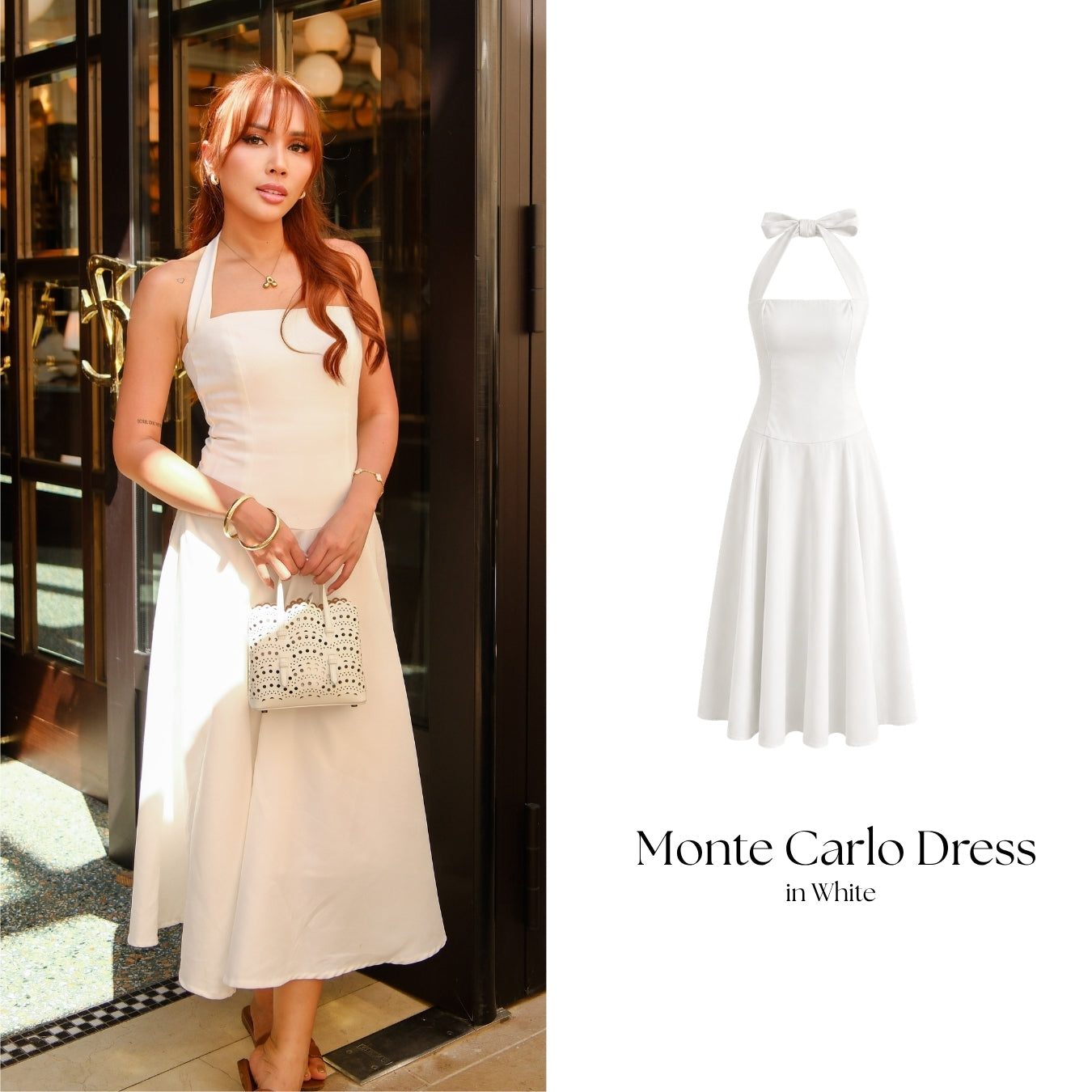 She Wears Sugar – Monte Carlo Dress | Midi Dress Wanita Halter Neck Dress Summer Dress Old Money Outfit Korean Style