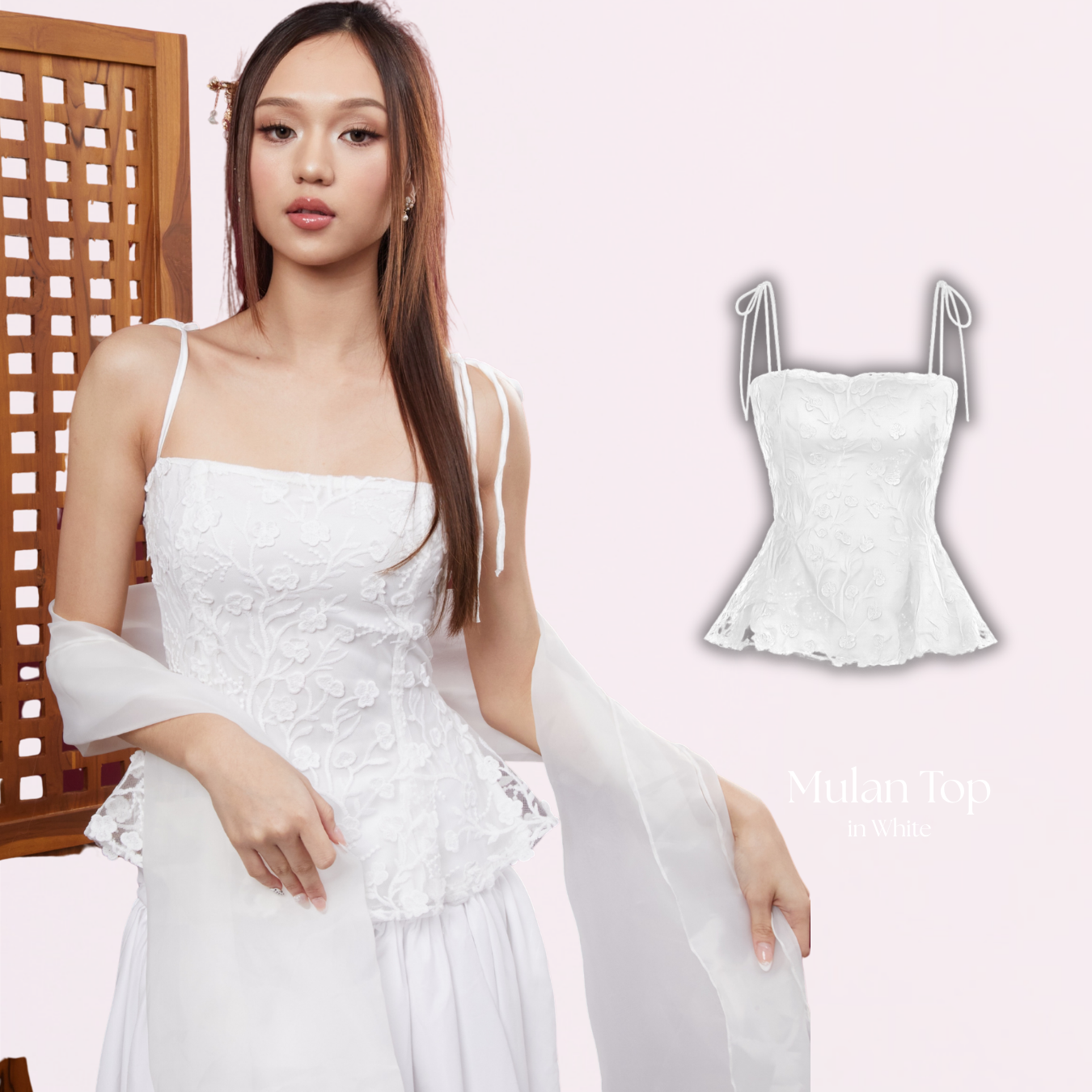 Shewearssugar – Mulan Top | Peplum Tulle Bordir Adjustable Strap Wanita