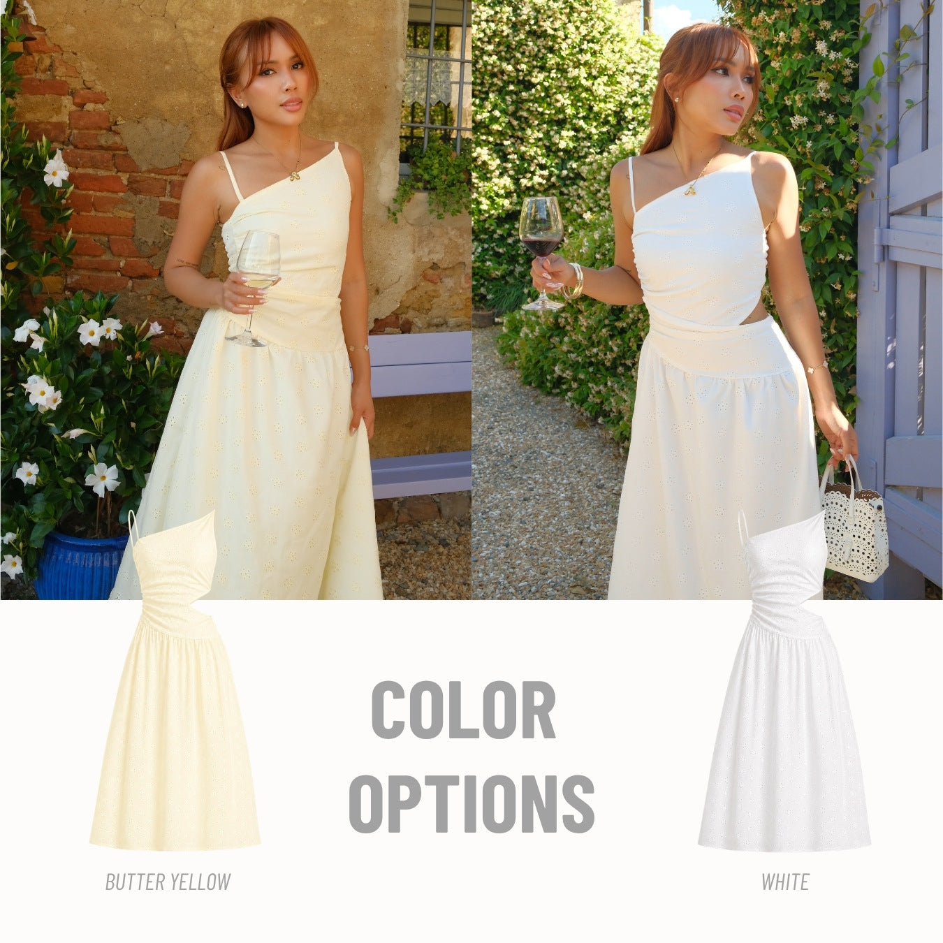 She Wears Sugar – Tuscan Sun Maxi Dress | One Shoulder Maxi Dress Eyelet Summer Bali Outfit Resort Wear