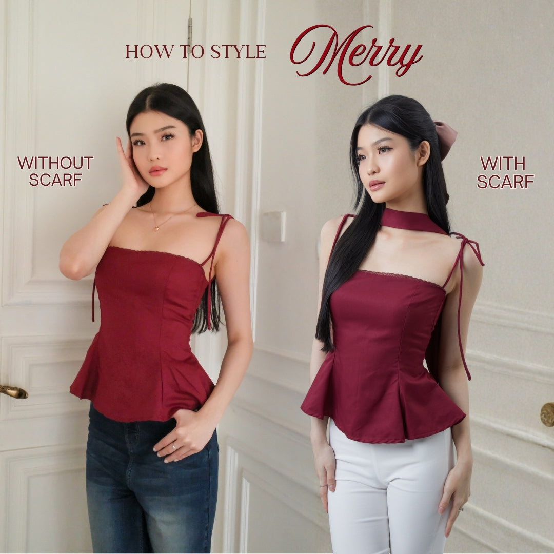 She Wears Sugar – Merry Top | Christmas Top Wanita Halter Neck Scarf Atasan Natal Baju Fit Body