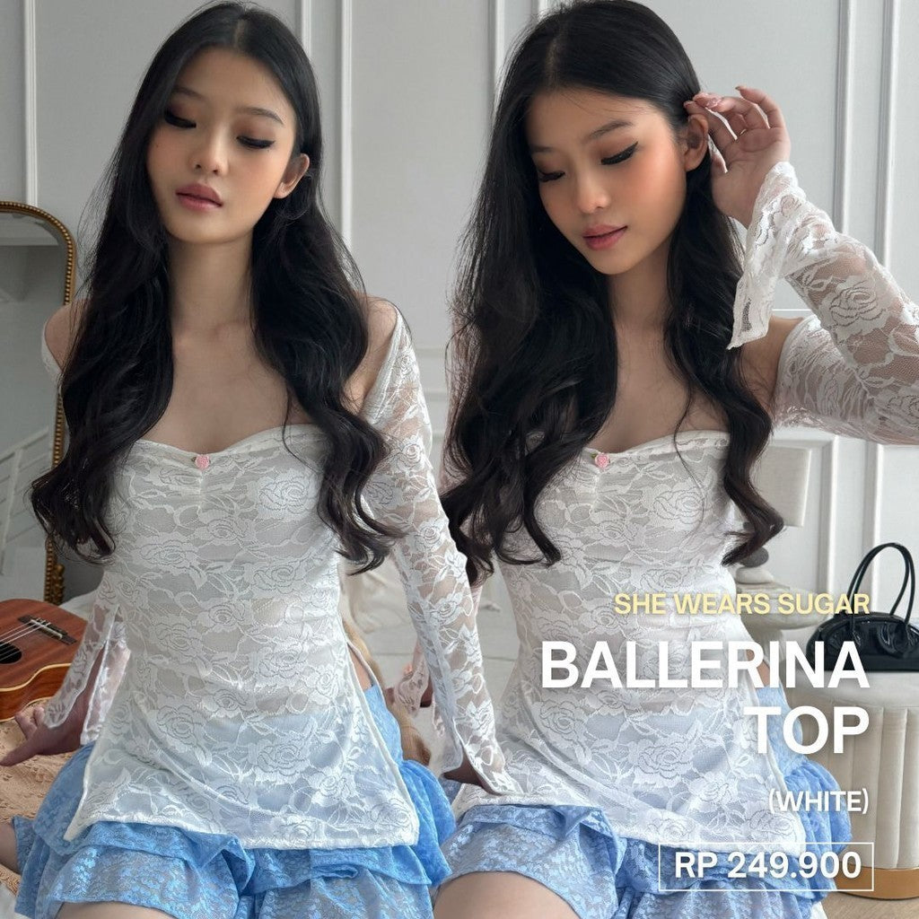 SHEWEARSSUGAR x ZETA BLANCO BALLERINA TOP | Top Wanita Atasan Lengan Panjang | Long Sleeve Top | Atasan Baju Wanita