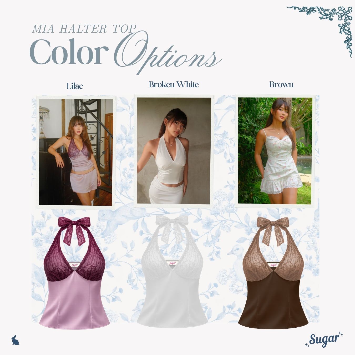 She Wears Sugar x Isabella – Mia Halter Top | Halter Top Wanita Satin Lace Baju Fit Body Atasan Cewe