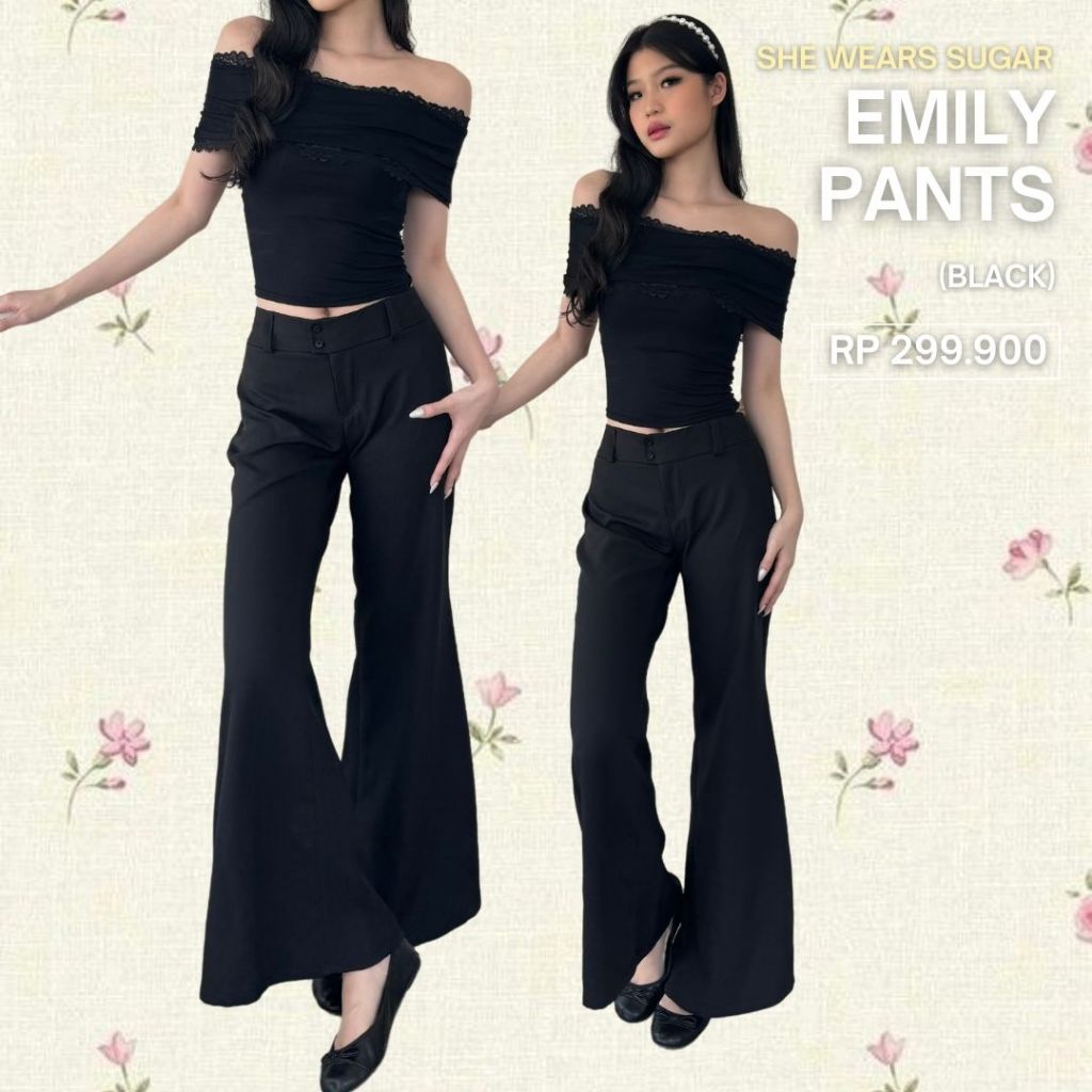 She Wears Sugar -- Emily Pants | Celana Panjang Wanita | Bawahan Wanita | Kulot | Celana Flare | Corpcore