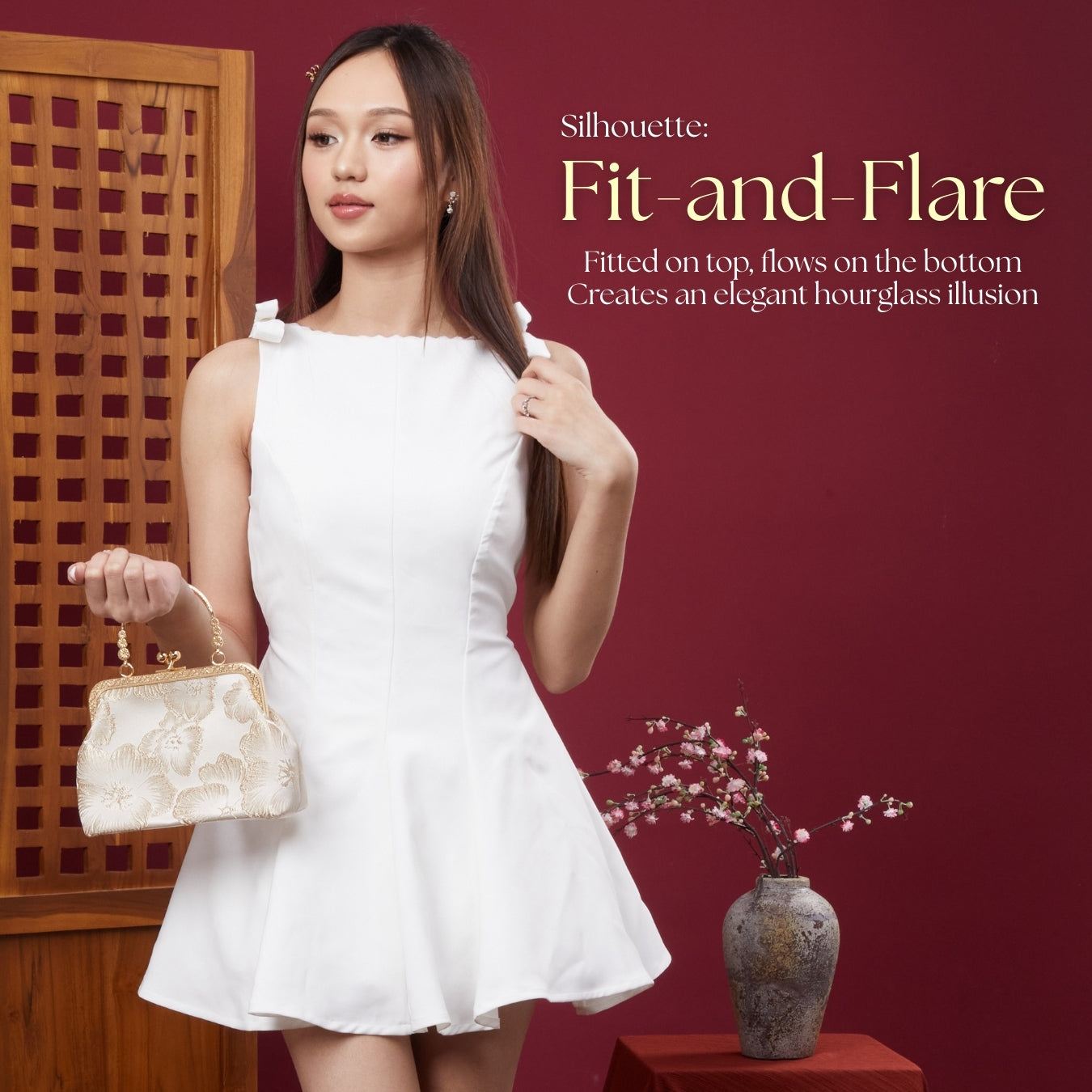 She Wears Sugar – Heiress Dress | Wanita Midi Premium Semi Wool Fit & Flare Ribbon