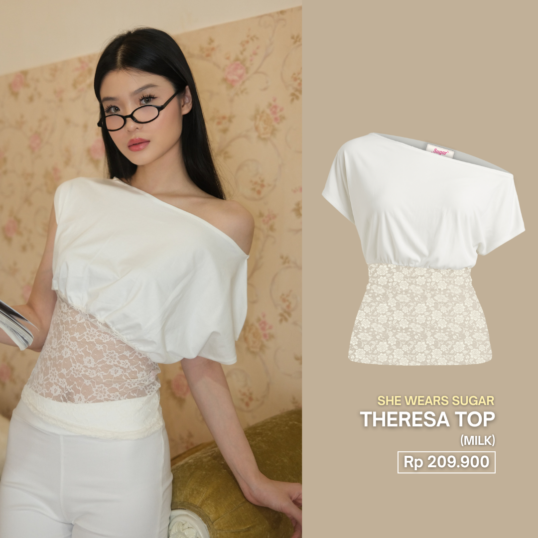 Shewearssugar -- Theresa Fitted Lace Top | Bailey | Off Shoulder | Top Wanita | Fitted Tee