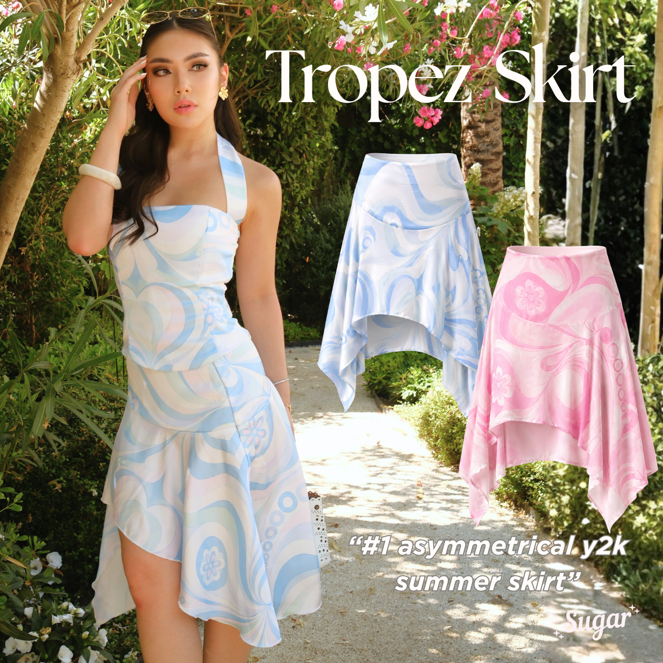 She Wears Sugar – Tropez Baby Skirt | Ruffle Skirt Asymmetrical Satin Korean Style Beachwear Coquette Outfit