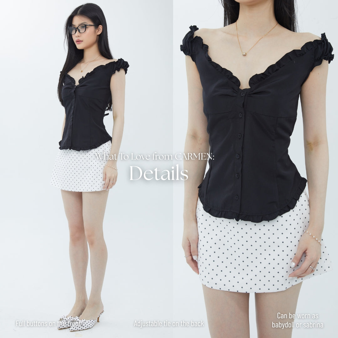 She Wears Sugar x Varrel Rievera – Carmen Top | Fitted Shirt Babydoll Blouse Atasan Wanita Korean Style Baju Atasan Wanita Terbaru Coquette Outfit