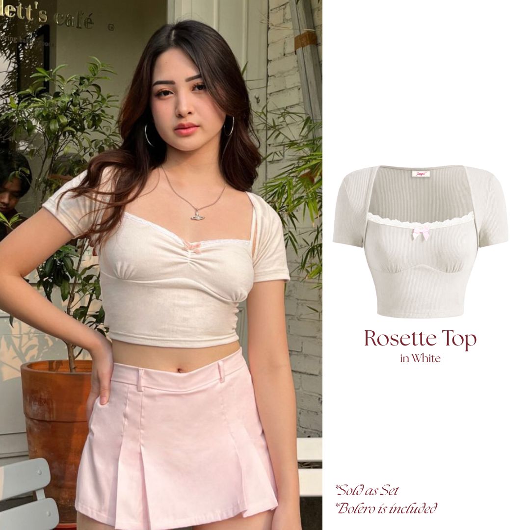 She Wears Sugar – Rosette Top | Tank Top Bolero Wanita Lace Top Summer Bali Outfit Coquette