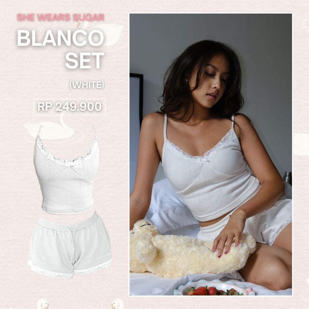 She Wears Sugar -- Blanco Set | One Set Wanita | Piyama Wanita | Baju Tidur Wanita