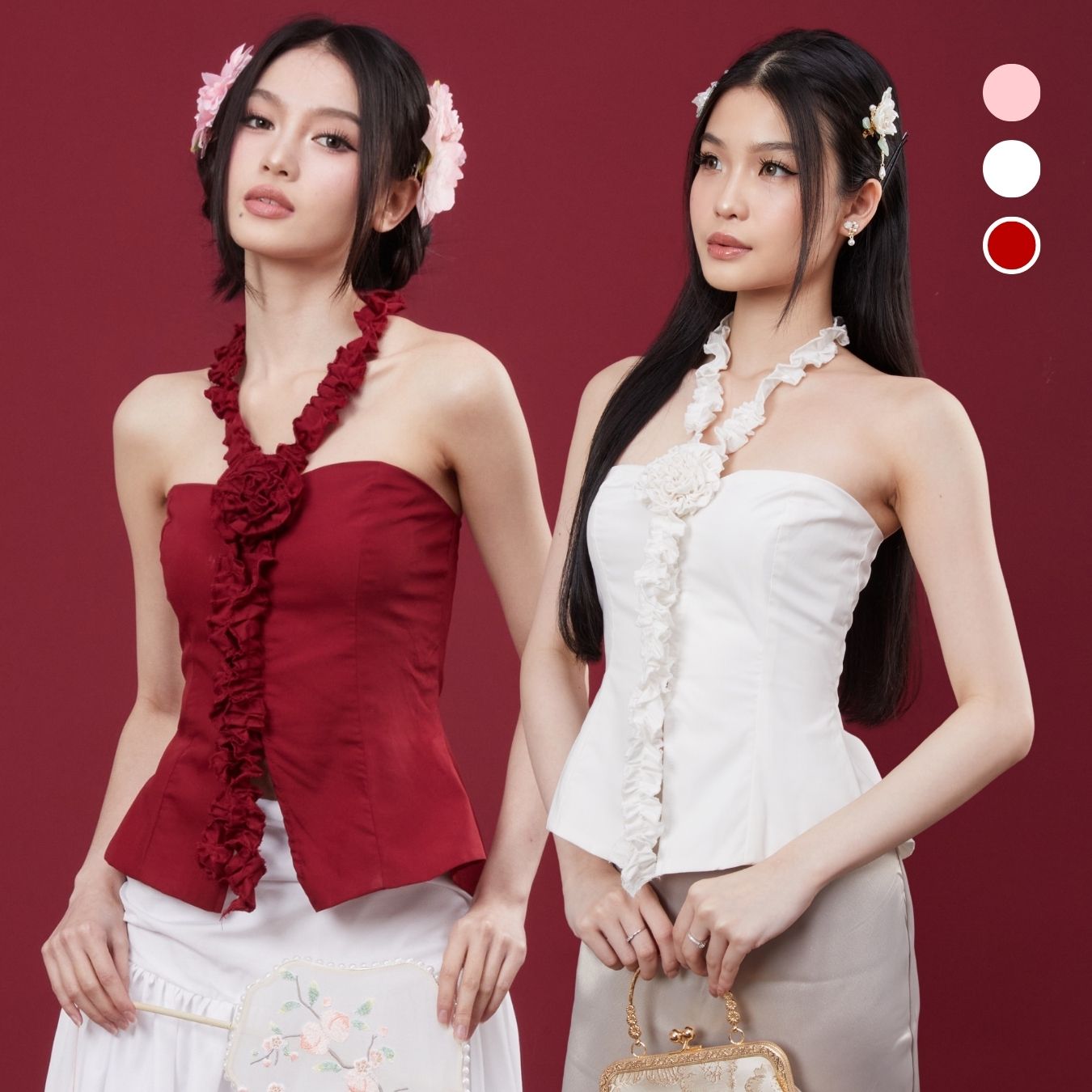 Shewearssugar – Serpenti Top | Wanita Peplum Premium Poplin Cotton Halter Neck Ruffle