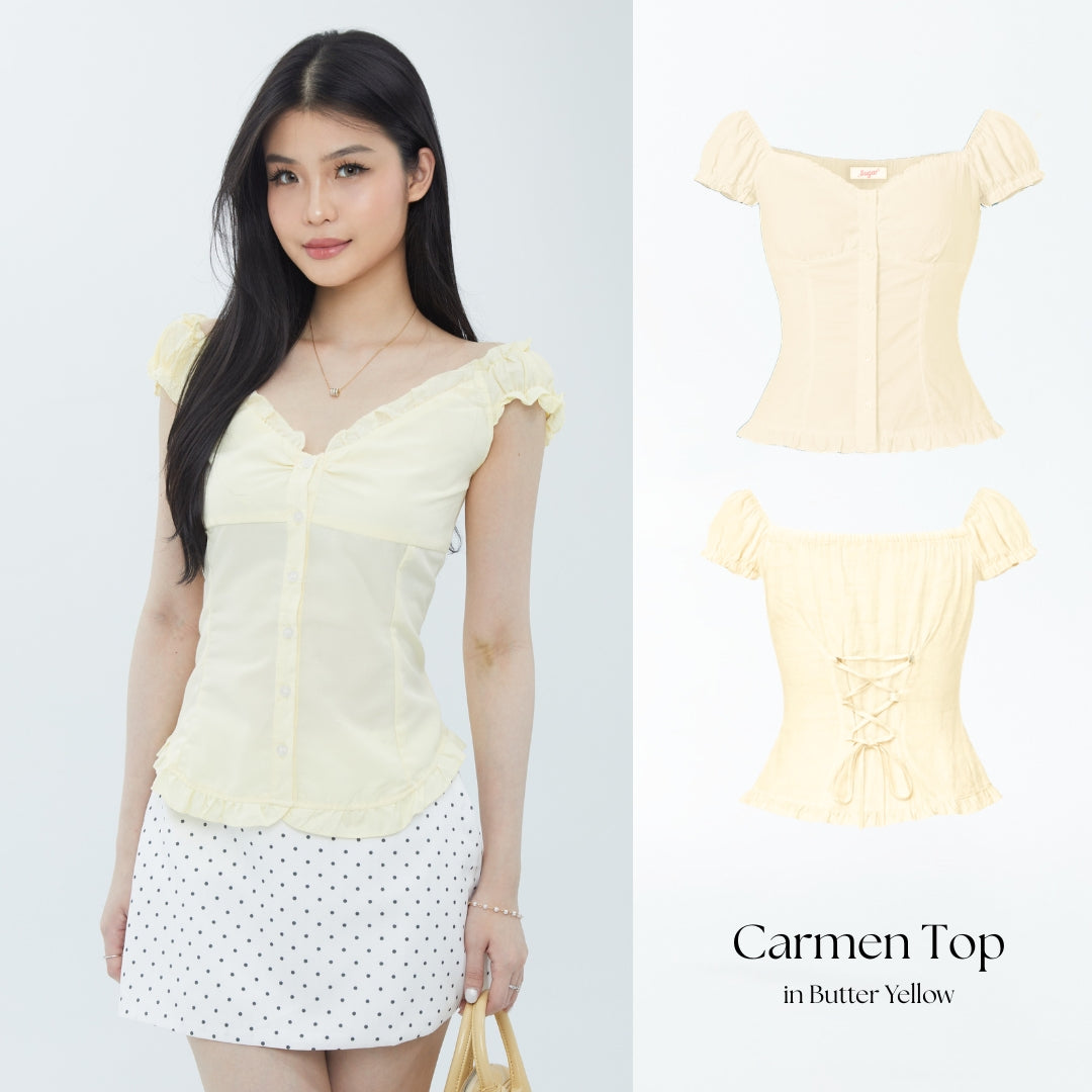 She Wears Sugar x Varrel Rievera – Carmen Top | Fitted Shirt Babydoll Blouse Atasan Wanita Korean Style Baju Atasan Wanita Terbaru Coquette Outfit