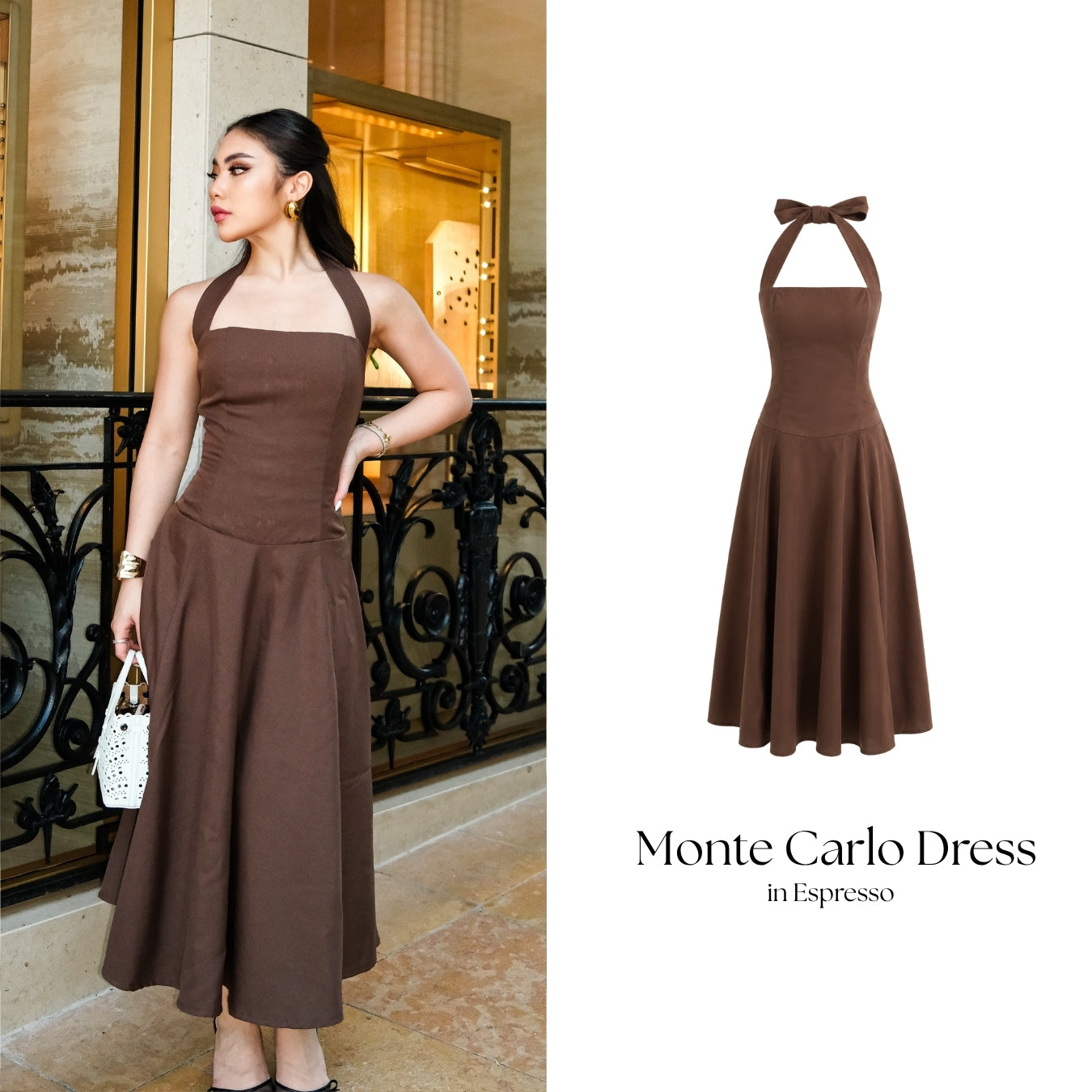 She Wears Sugar – Monte Carlo Dress | Midi Dress Wanita Halter Neck Dress Summer Dress Old Money Outfit Korean Style