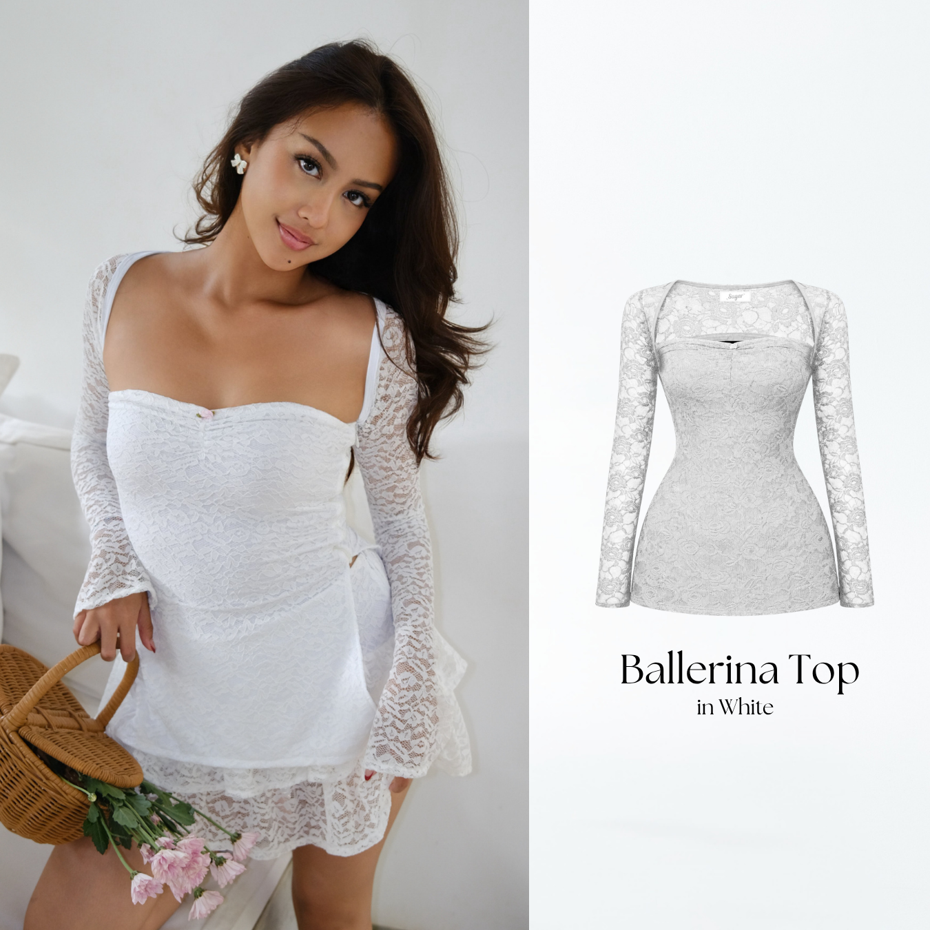SHEWEARSSUGAR x ZETA BLANCO BALLERINA TOP | Top Wanita Atasan Lengan Panjang | Long Sleeve Top | Atasan Baju Wanita