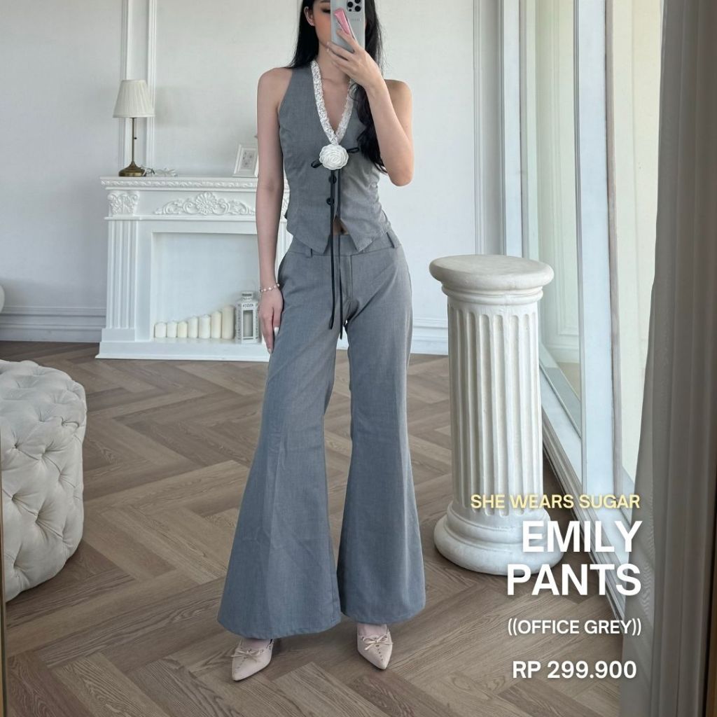 She Wears Sugar -- Emily Pants | Celana Panjang Wanita | Bawahan Wanita | Kulot | Celana Flare | Corpcore