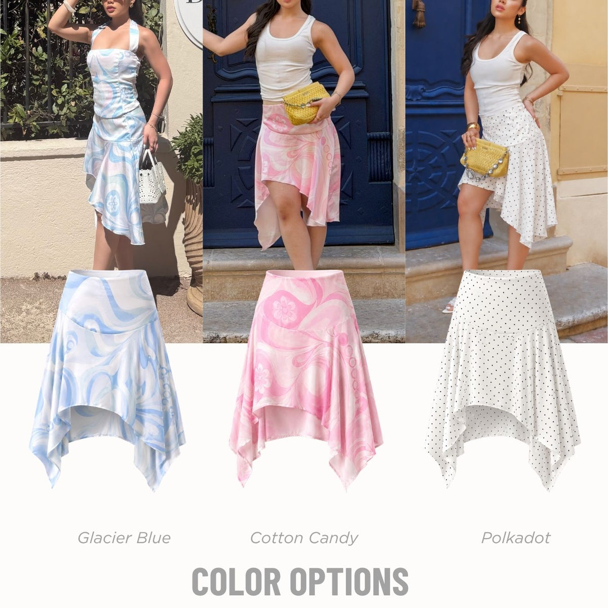 She Wears Sugar – Tropez Baby Skirt | Ruffle Skirt Asymmetrical Satin Korean Style Beachwear Coquette Outfit