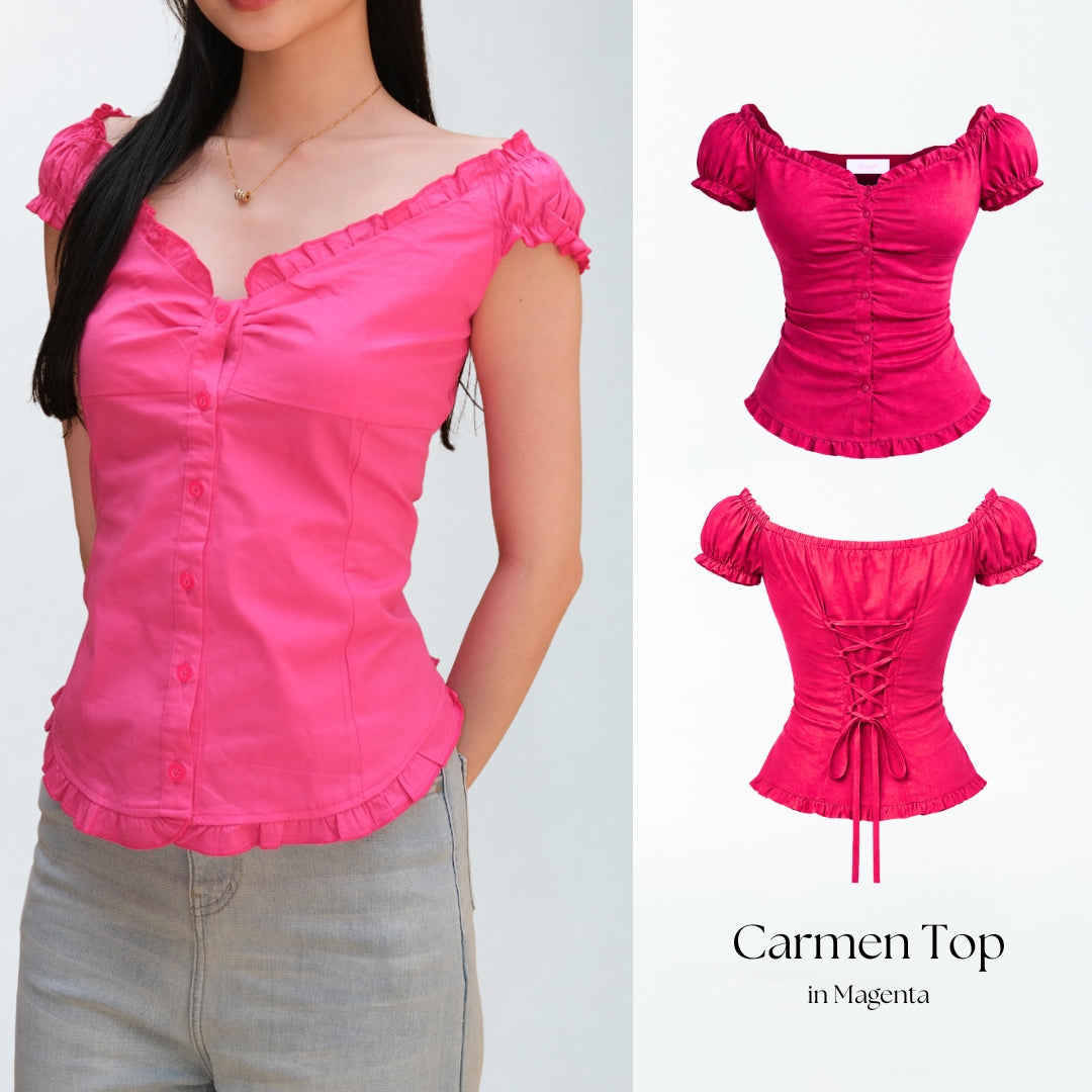 She Wears Sugar x Varrel Rievera – Carmen Top | Fitted Shirt Babydoll Blouse Atasan Wanita Korean Style Baju Atasan Wanita Terbaru Coquette Outfit