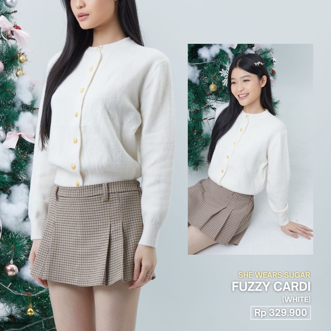 Shewearssugar - Fuzzy Cardigan | Outer Wanita | Bulu | Lucu | Lengan Panjang