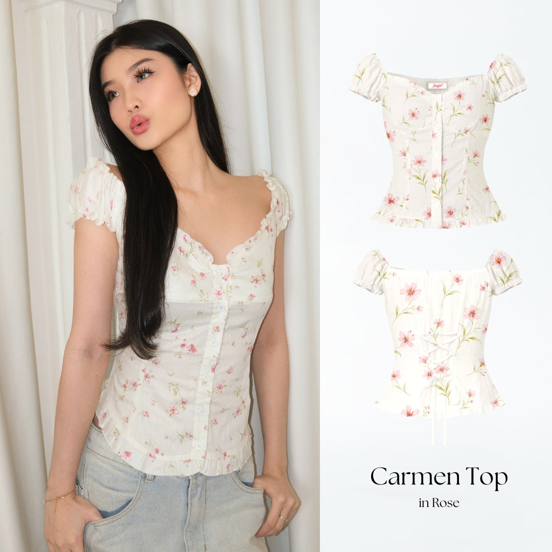 She Wears Sugar x Varrel Rievera – Carmen Top | Fitted Shirt Babydoll Blouse Atasan Wanita Korean Style Baju Atasan Wanita Terbaru Coquette Outfit