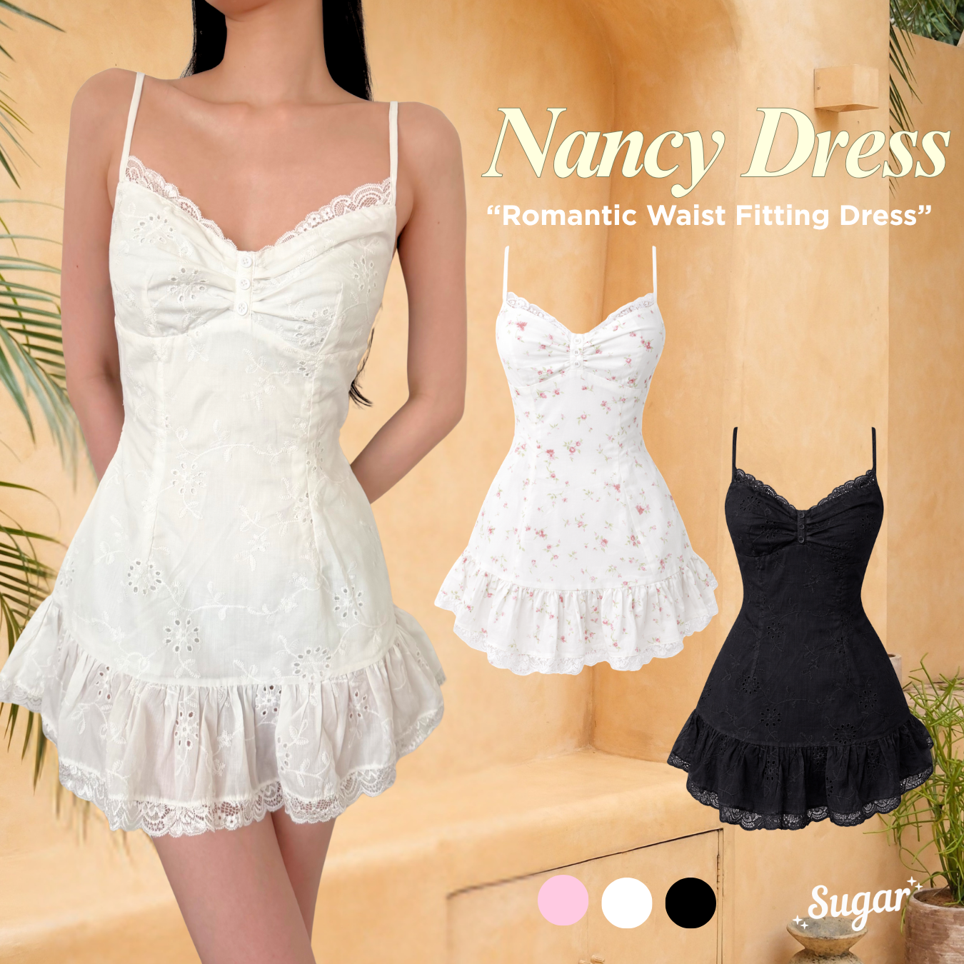 She Wears Sugar x Isabella – Nancy Dress | Dress Wanita Mini Summer Dress Dress Korea Gaun Putih Coquette Lace Fit Body