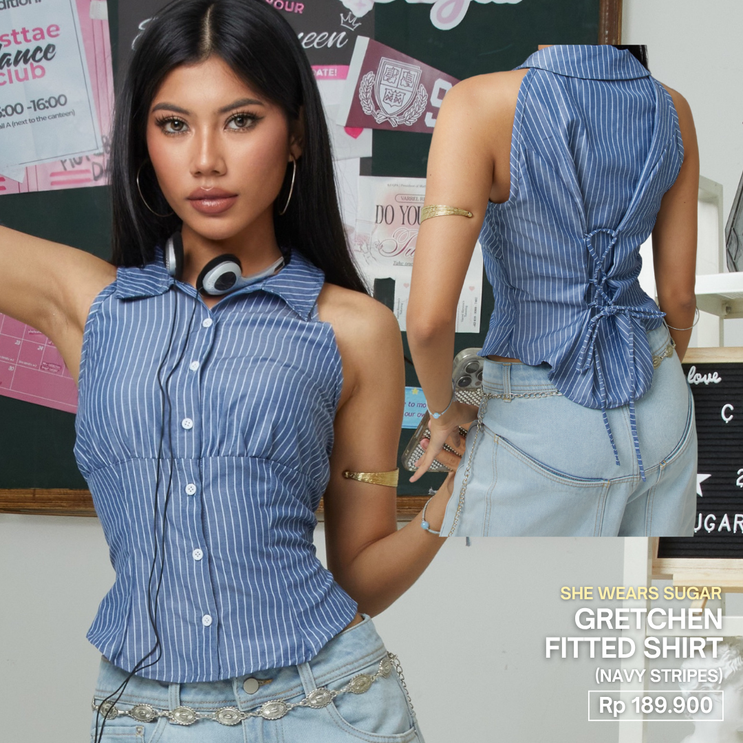 She Wears Sugar x Varrel Rievera – Gretchen Shirt | Kemeja Wanita Fitted Shirt Atasan Wanita Lucu Coquette Lace Top Korean Style Fit Body