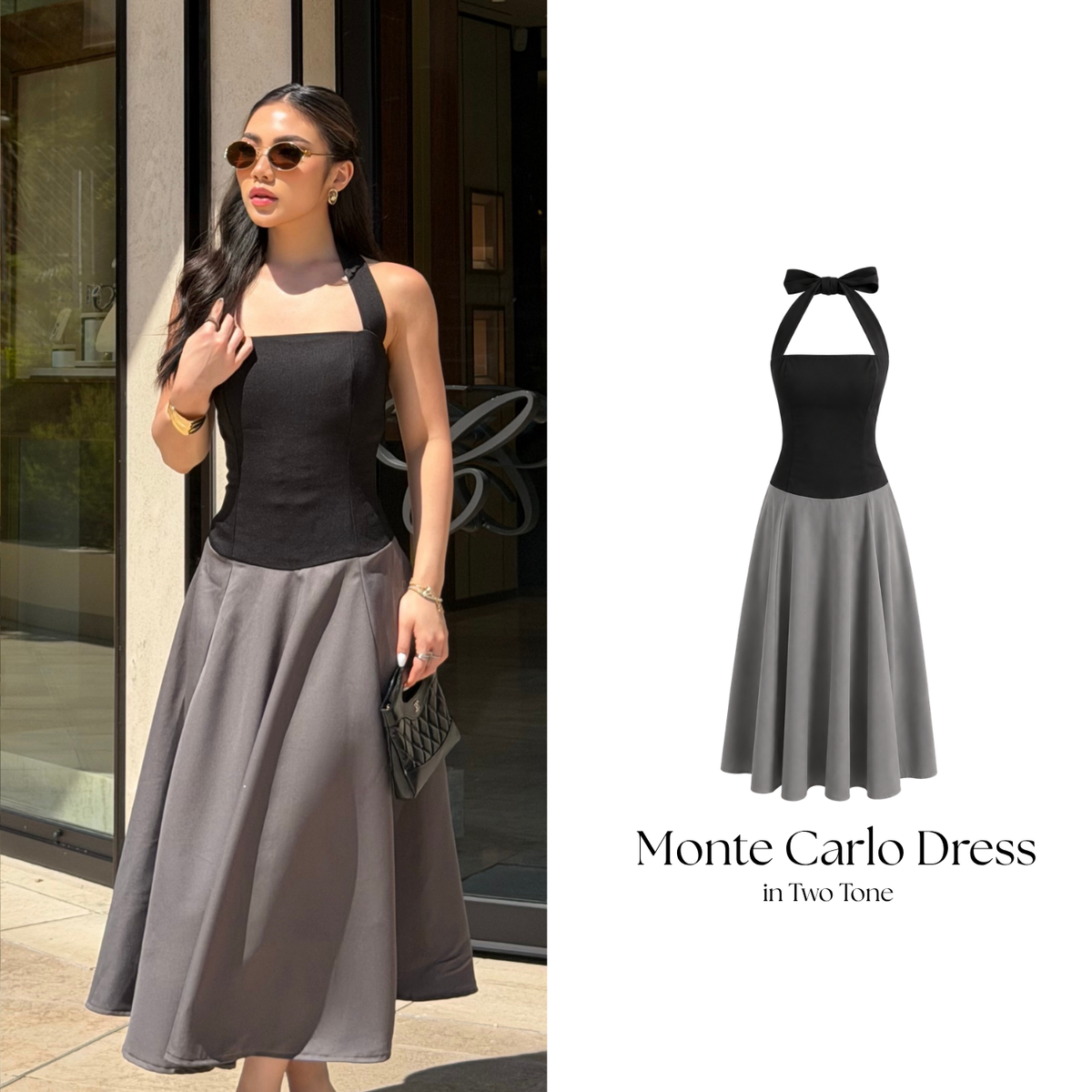 She Wears Sugar – Monte Carlo Dress | Midi Dress Wanita Halter Neck Dress Summer Dress Old Money Bali Outfit Korean Style