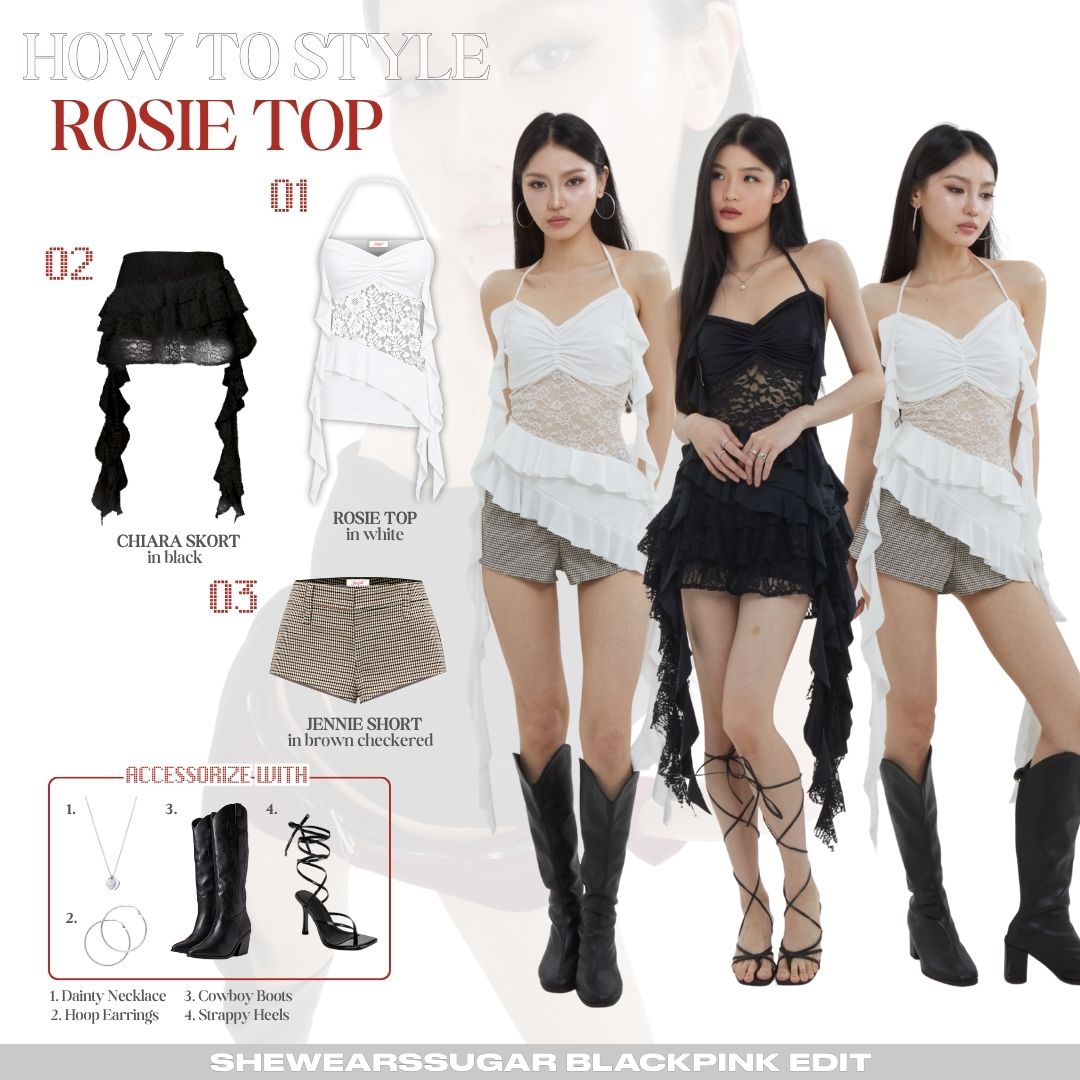 Shewearssugar -- Rosie Lace Top | Atasan Wanita Stylish | Blackpink Konser Outfit