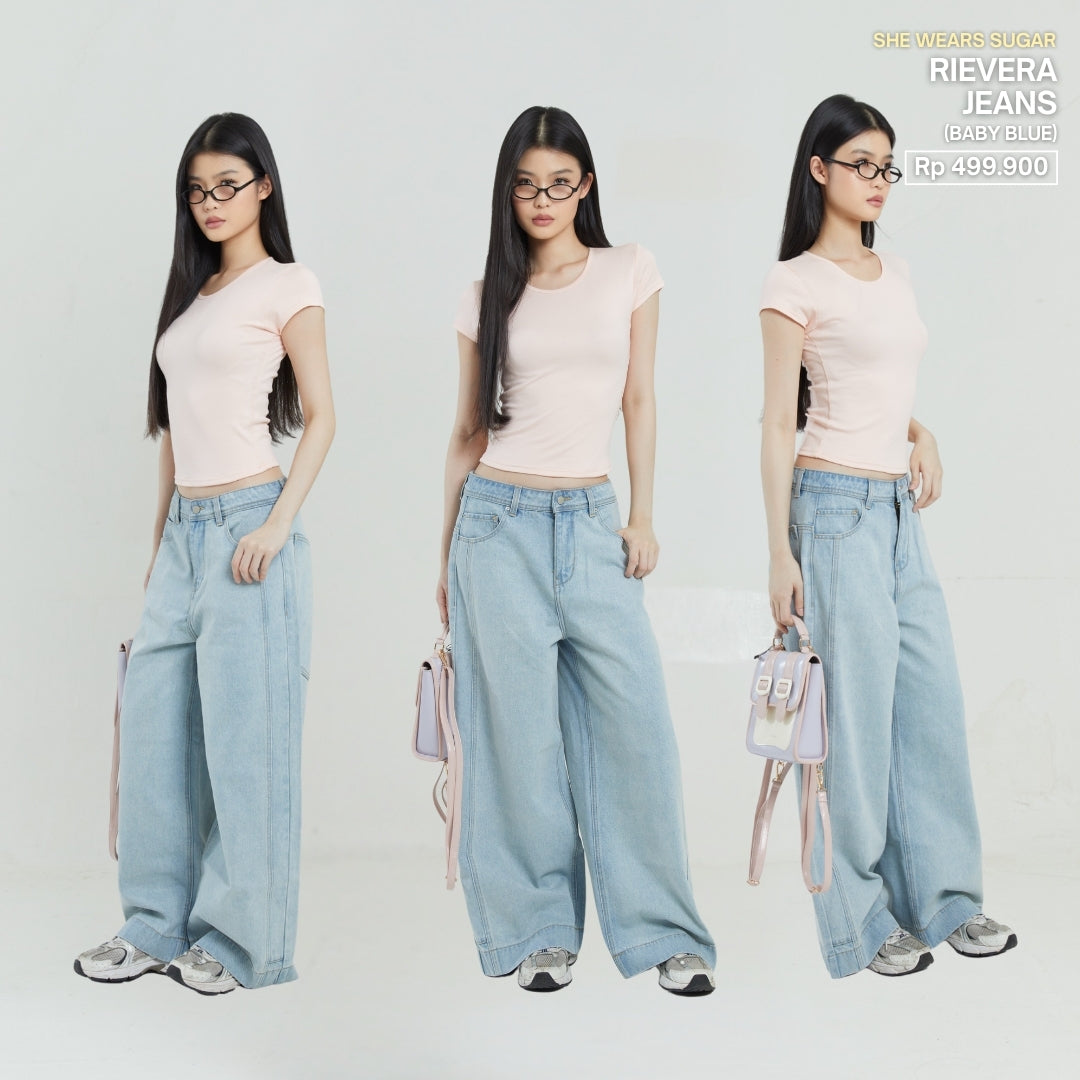 She Wears Sugar x Varrel Rievera – Rievera Baggy Jeans | Celana Jeans Wanita Low Waist Oversize Baggy Denim Loose Y2K Outfit Korean Style