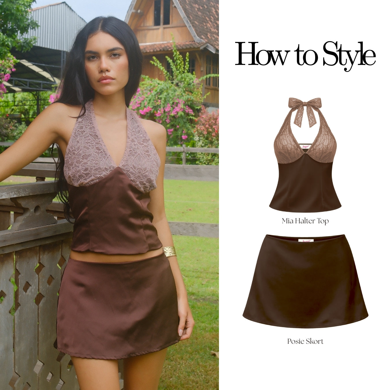 She Wears Sugar x Isabella – Mia Halter Top | Halter Top Wanita Satin Lace Baju Fit Body Atasan Cewe