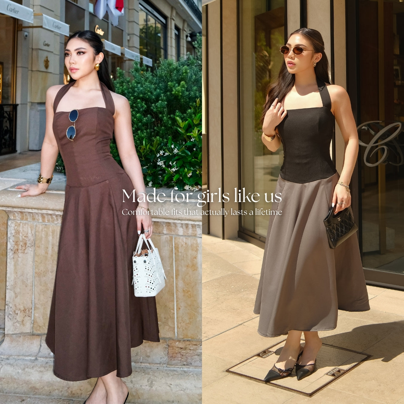 She Wears Sugar – Monte Carlo Dress | Midi Dress Wanita Halter Neck Dress Summer Dress Old Money Outfit Korean Style