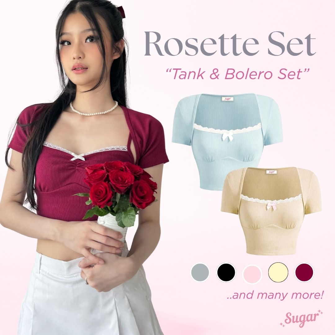 She Wears Sugar – Rosette Top | Tank Top Bolero Wanita Lace Top Summer Bali Outfit Coquette