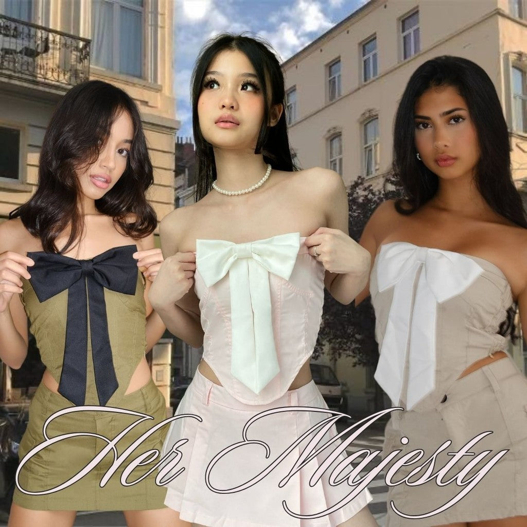 She Wears Sugar – Her Majesty Bow Top | Tube Top Wanita Atasan Pita Coquette Outfit Korean Style Baju Pink