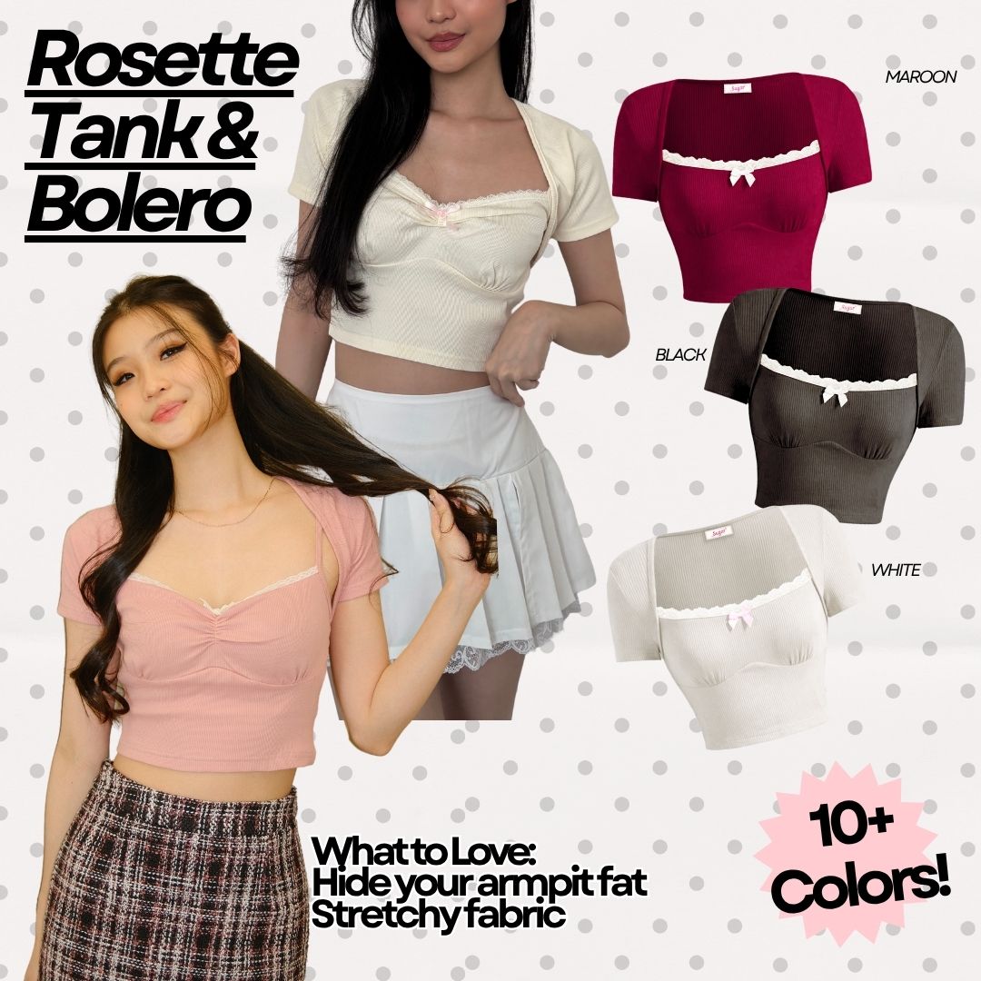 She Wears Sugar – Rosette Top | Tank Top Bolero Wanita Lace Top Summer Bali Outfit Coquette
