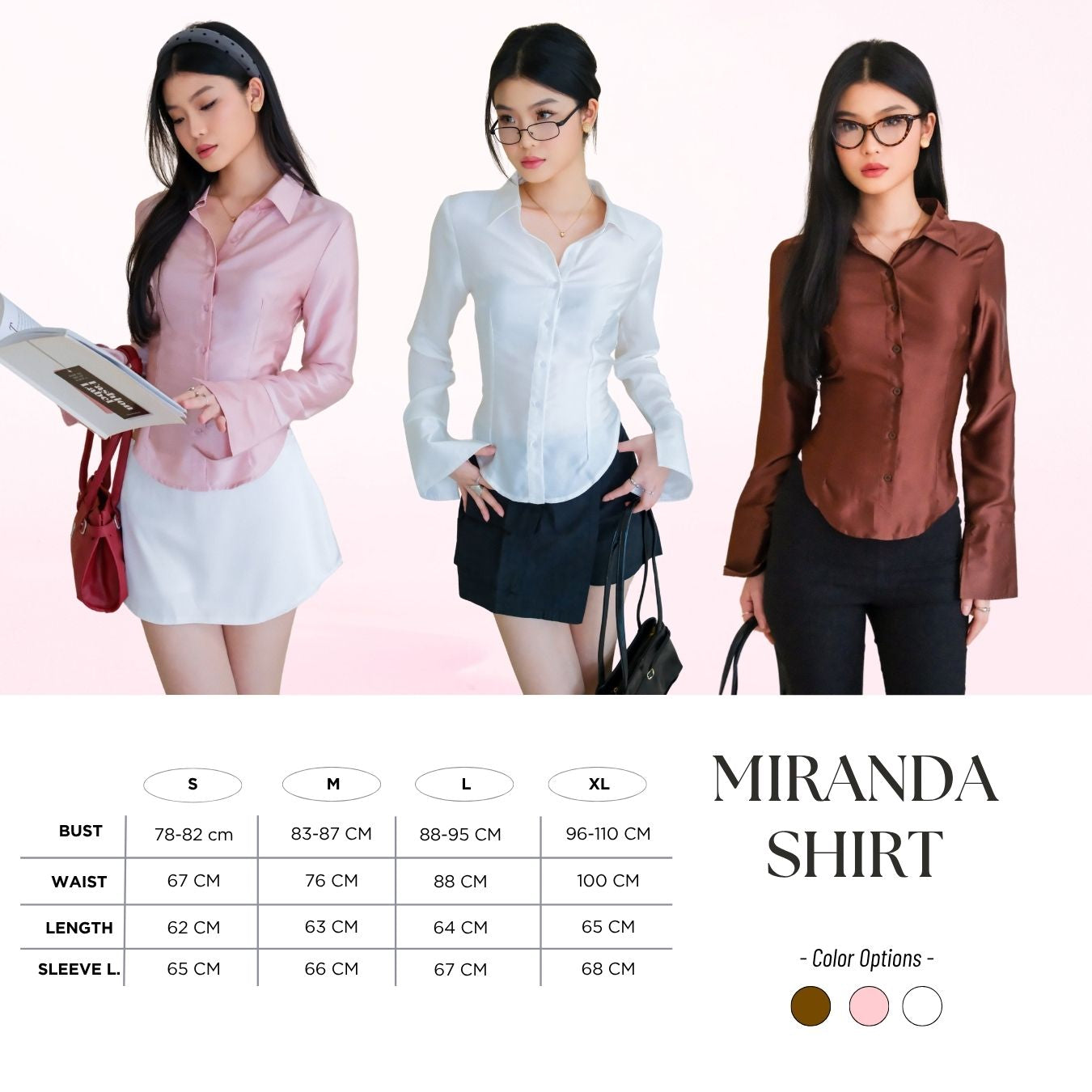 She Wears Sugar – Miranda Shirt | Kemeja Wanita Fitted Shirt Satin Atasan Wanita Korean Style Baju Atasan Wanita Terbaru Fit Body