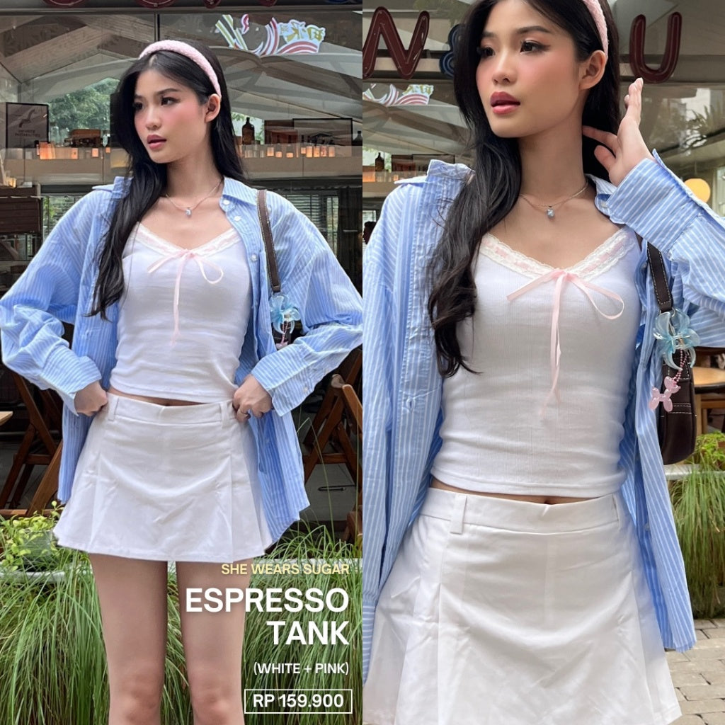 SHEWEARSSUGAR x ZETA BLANCO Espresso Tank | Tank Top Wanita | Atasan Wanita | Coquette Aesthetic