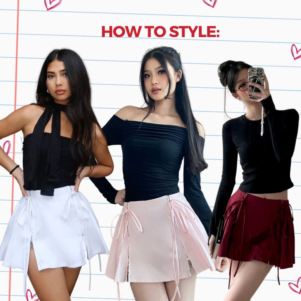 SHEWEARSSUGAR Noelle Ribbon Skort | Rok Wanita | Rok Pendek | Rok Casual | Rok Tenis | Valentine Outfit | Rok Hitam | Rok Pink | Rok Lucu | Korean Skirt | Valenting Outfit