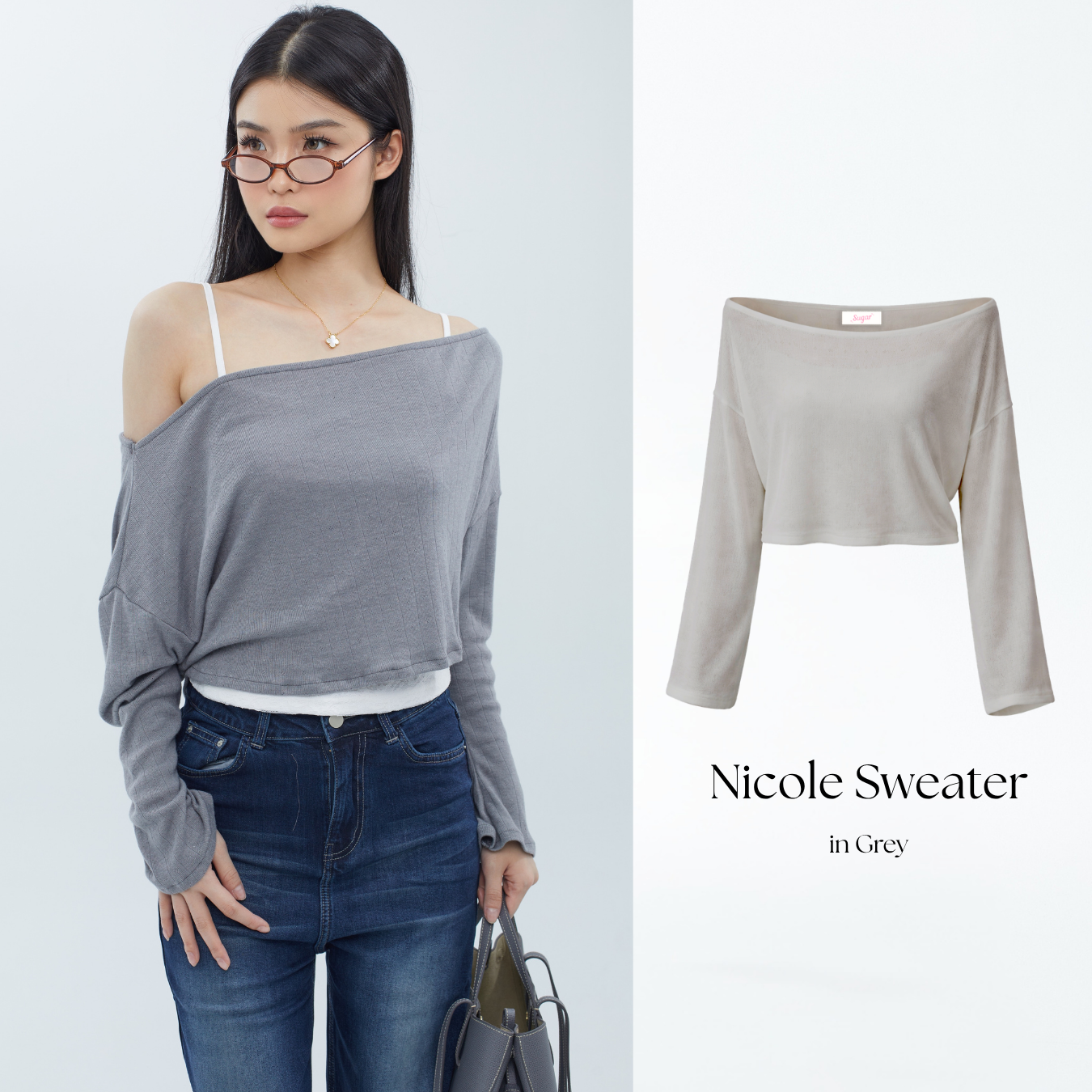 She Wears Sugar – Nicole Sweater | Sweater Wanita Rajut Korean Style Outer Wanita Lengan Panjang Baju Atasan Wanita Terbaru