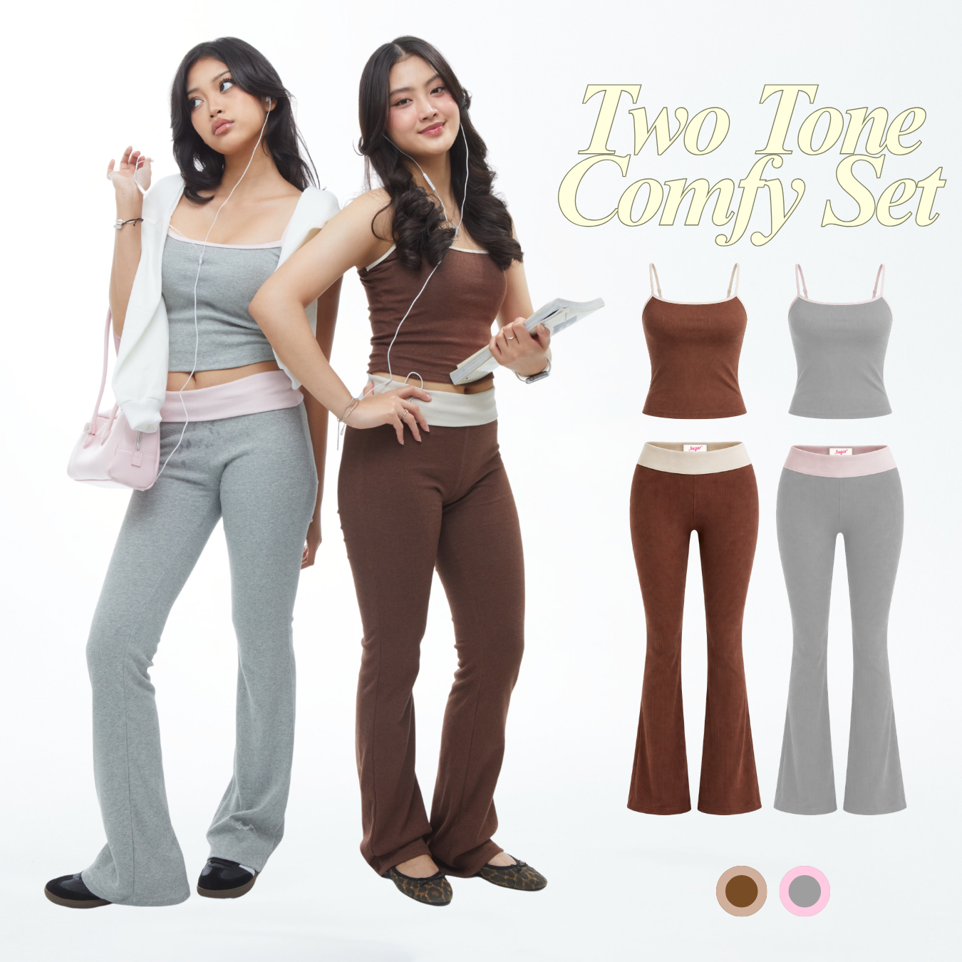 She Wears Sugar – Patricia Set | Tank Top Wanita Celana Training Wanita Sweatpants Wanita Set Baju Wanita Korean Style Y2K Outfit Fit Body