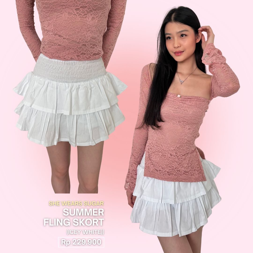 She Wears Sugar – Summer Fling Skort | Skort Wanita Rok Celana Wanita Ruffle Skirt Coquette Outfit Korea Korean Style Bawahan Wanita Y2K
